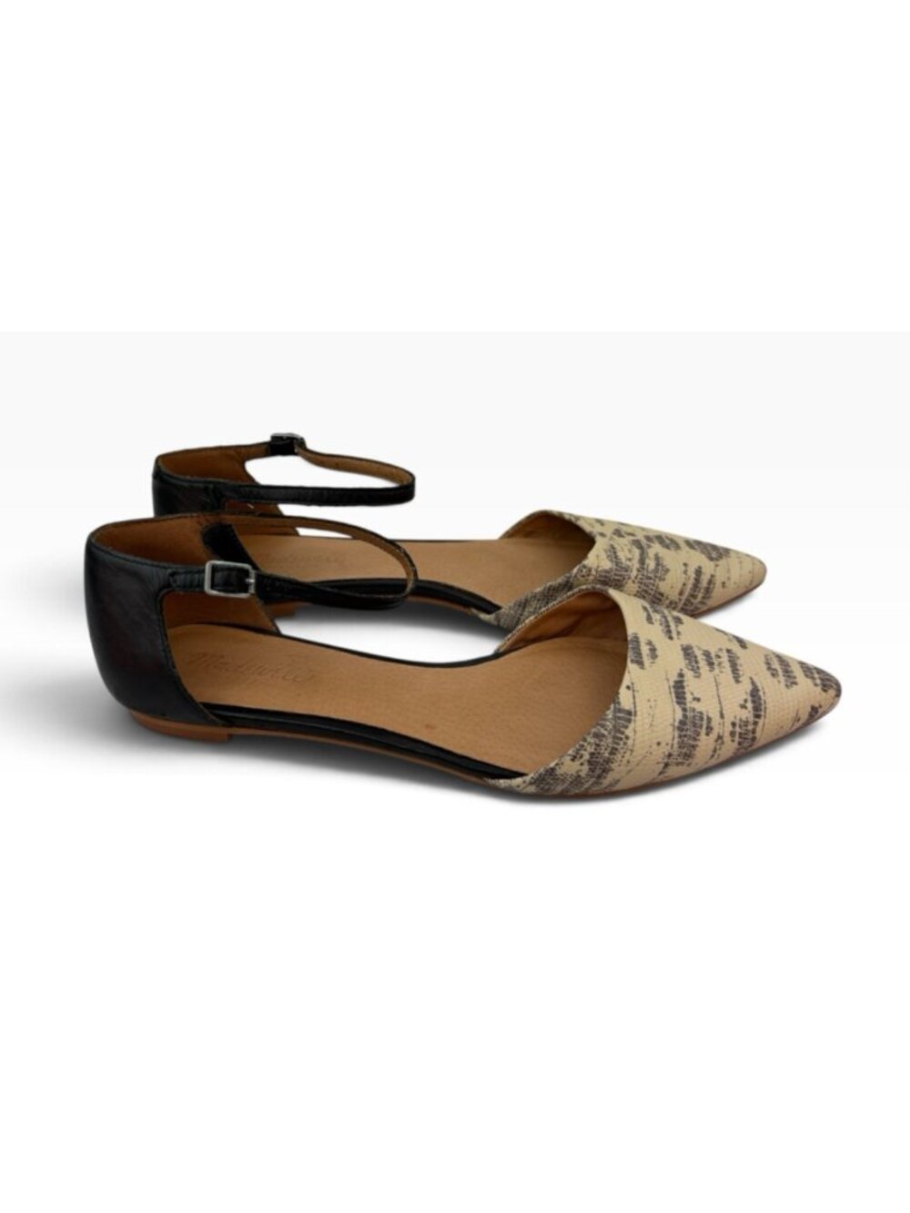 -Madewell Beatrice Lizard Ankle Strap Skimmer Flats Womens Size 9.5 Leather Shoe